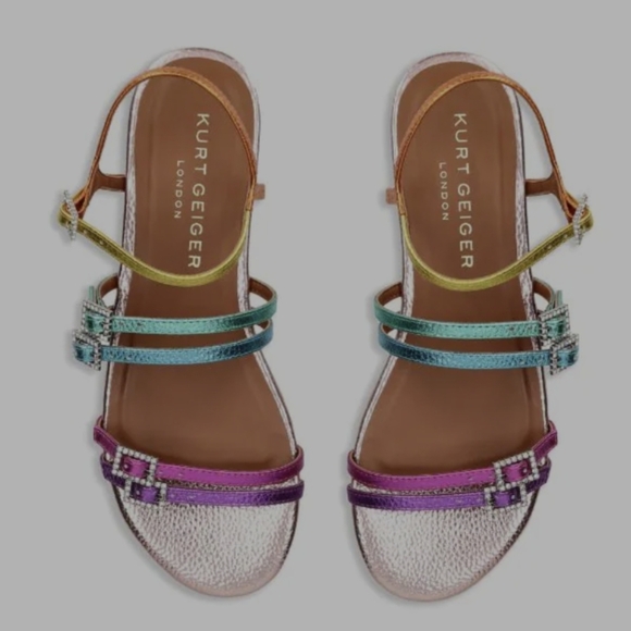 Kurt Geiger Pierra Strappy Flat Sandal multicolor metallic rainbow sz 36.5 / 6.5 - Picture 4 of 5